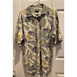 Vintage Tommy‎ Bahama Polo Medium, Gray with Floral pattern and Yellow trim
